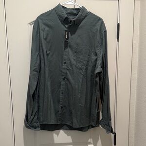 Express Olive Green Button-Up Shirt